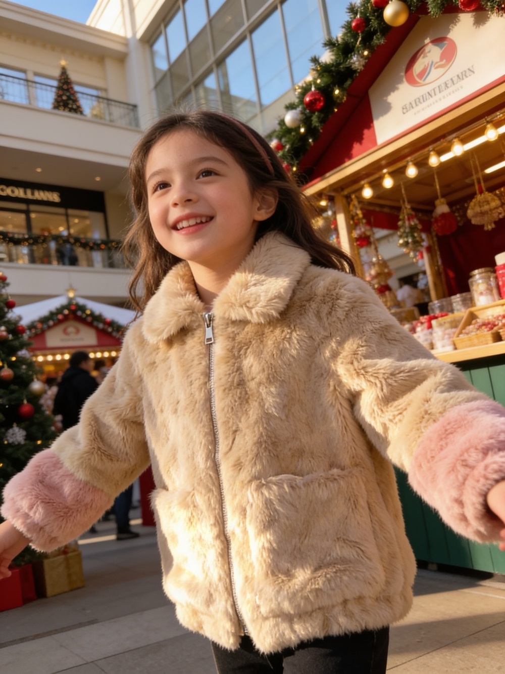 Zara Girls Faux Fur Coat Tan & Pink Size 10 (140 cm) - Picture 7 of 17
